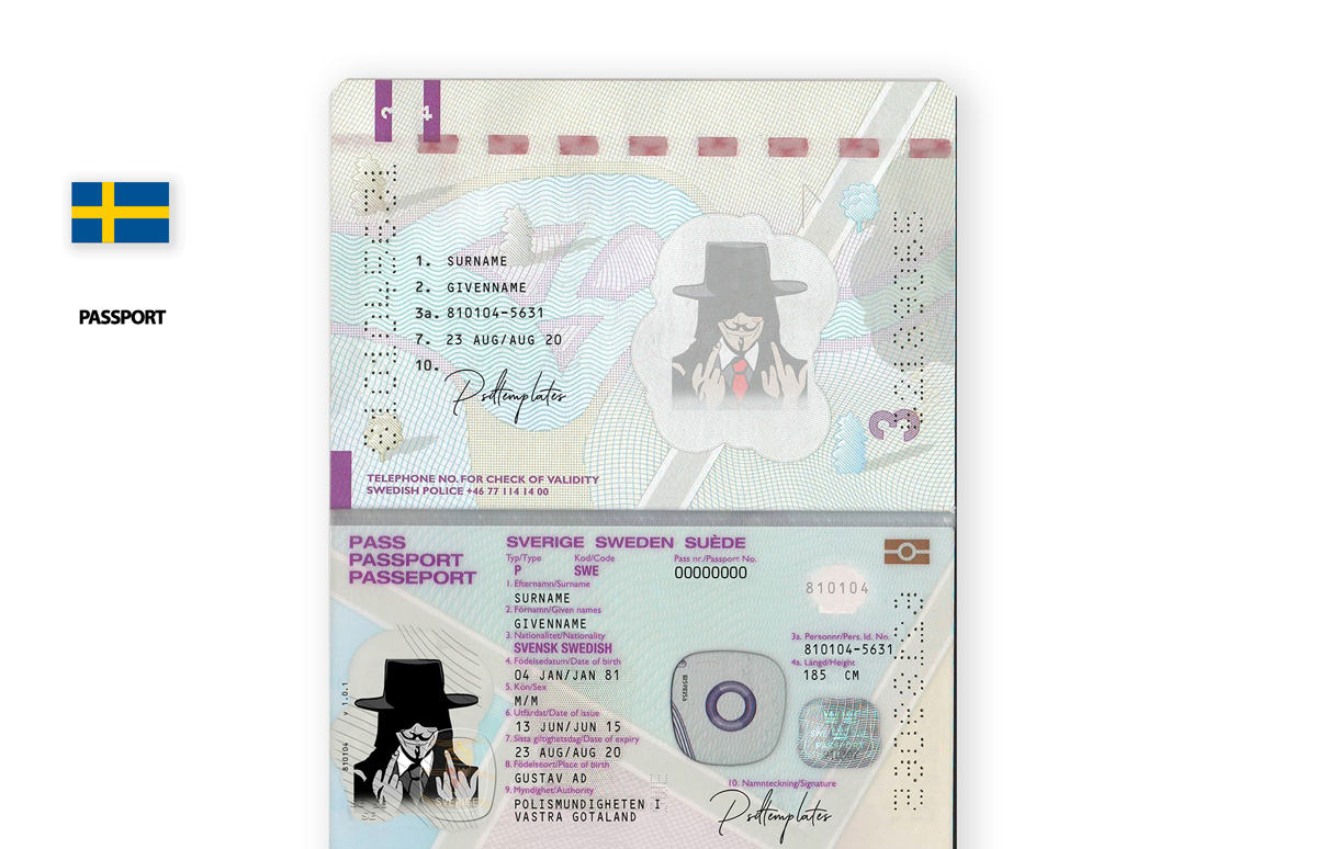 Passport sweden template psd