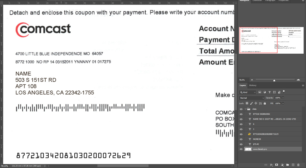 Comcast bill psd
