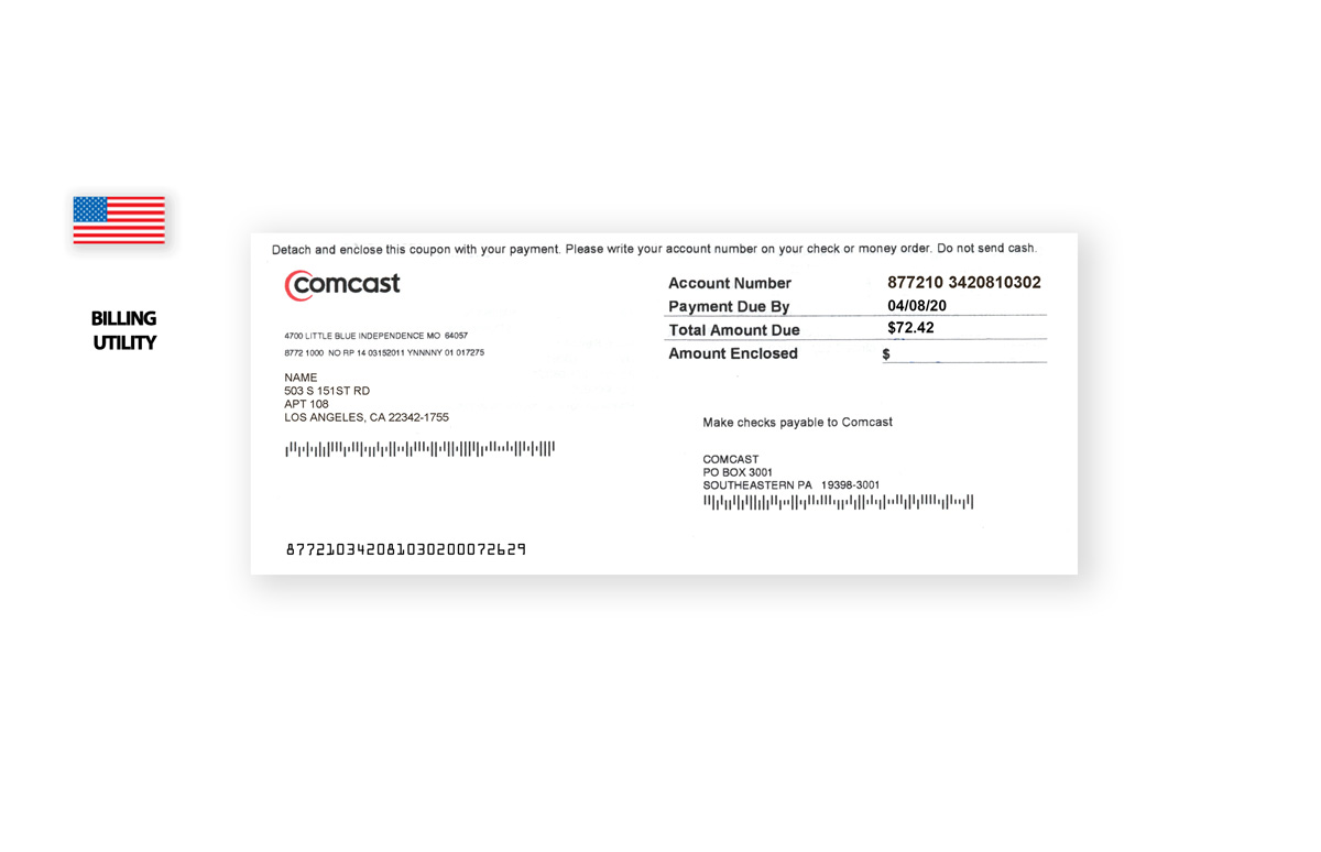 Comcast payment stub psd