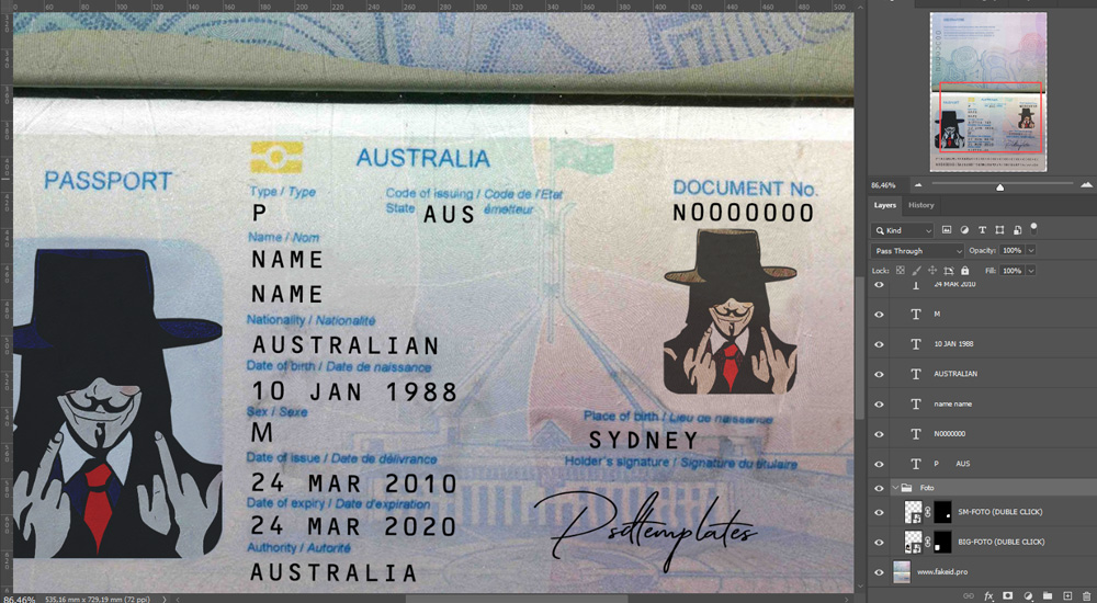 Psd australia passport