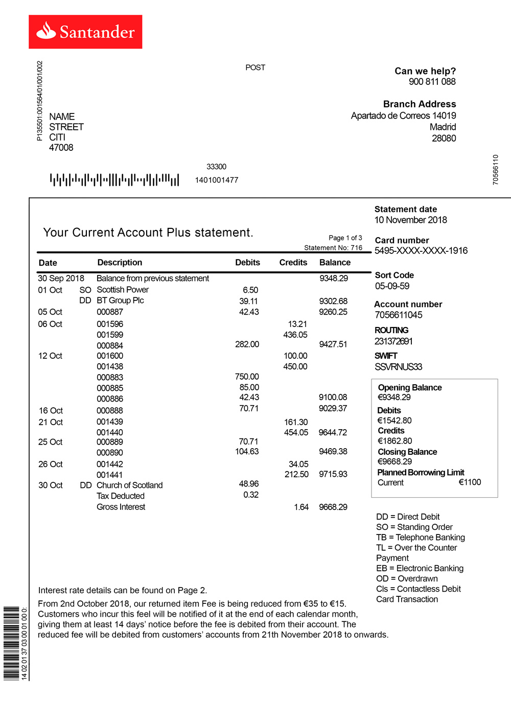 Santander psd statement