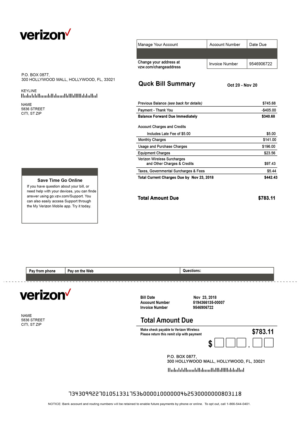 Verizon paper usa bill download